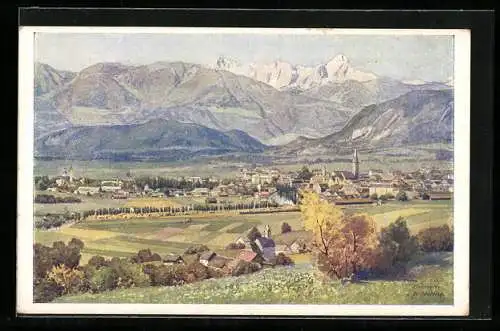 AK Deutscher Schulverein Nr.: 1613 Villach mit Bergpanorama