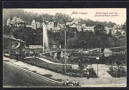 AK Aue / Erzgebirge, Stadtanlagen nach der Bismarckstrasse gesehen