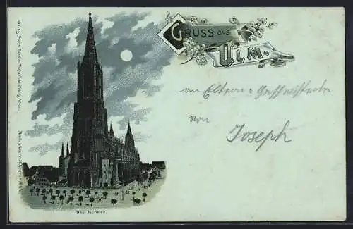Mondschein-Lithographie Ulm / Donau, Das Münster