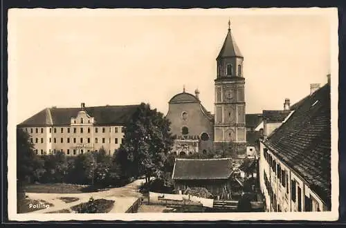 AK Polling / Obb., Ortspartie mit Kirchblick aus der Vogelschau