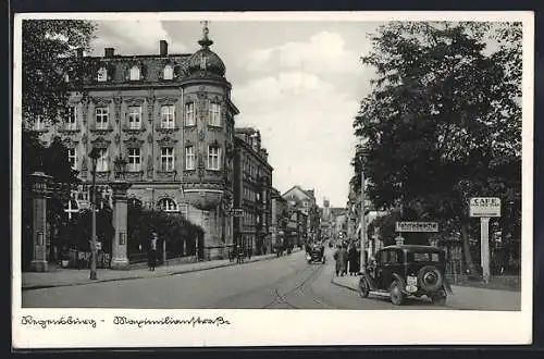 AK Regensburg, Maximilianstrasse mit Cafe von der Tann und Hotel