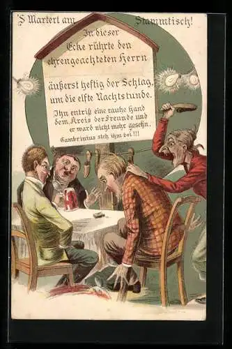 Künstler-AK Betrunkene Männer am Stammtisch