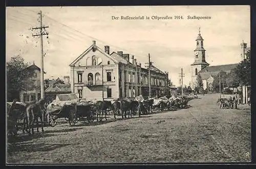 AK Stallupoenen, Der Russeneinfall in Ostpreussen 1914, Strassenpartie mit Hotel Cabalar