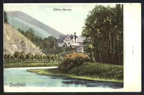 AK Saalfeld / Saale, Blick zum Schloss Obernitz