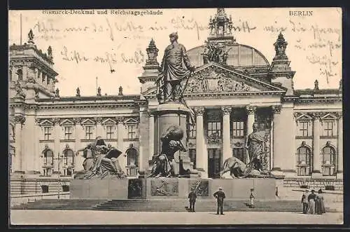 AK Berlin, Bismarck-Denkmal und Reichstagsgebäude