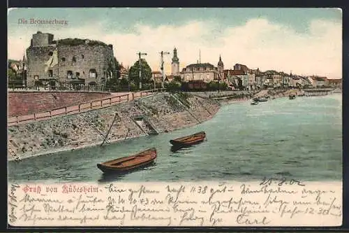 AK Rüdesheim / Rhein, Die Brömserburg mit Wasserblick