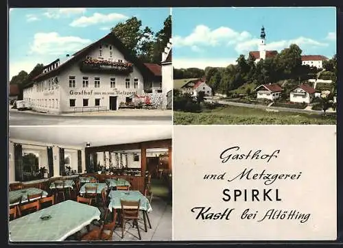 AK Kastl bei Altötting, Gasthof und Metzgerei Spirkl, Innenansicht, Ortspartie
