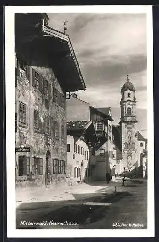 AK Mittenwald, Strassenpartie mit Neunerhaus