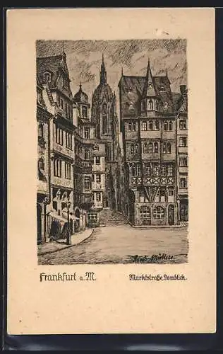 Künstler-AK Alt-Frankfurt, Marktstrasse mit Domblick