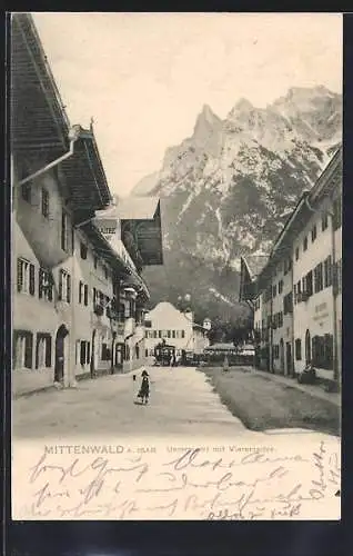 AK Mittenwald a. Isar, Untermarkt mit Viererspitze