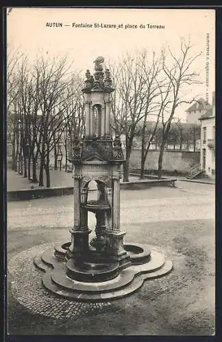 AK Autun, Fontaine St-Lazare et place du Terreau