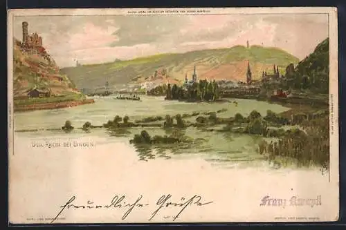 Künstler-AK Carl Biese: Bingen / Rhein, Rheinpartie