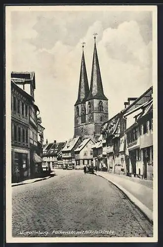 AK Quedlinburg, Pölkenstrasse mit Nikolaikirche