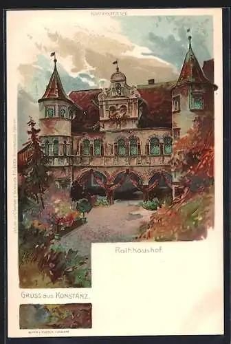 Lithographie Konstanz, Rathhaushof, Frontansicht