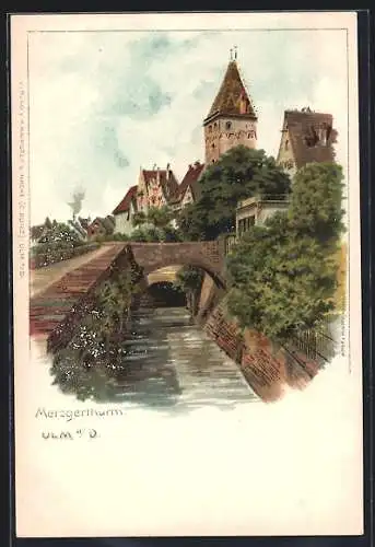 Lithographie Ulm / Donau, Partie am Metzgerthurm