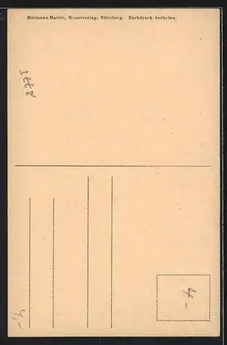 Künstler-AK Nürnberg, Teilansicht, Nürnberger Trichter