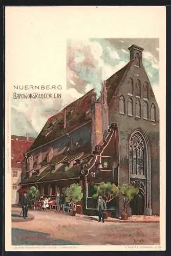 Künstler-Lithographie K. Mutter: Nürnberg, Bratwurtsglöcklein