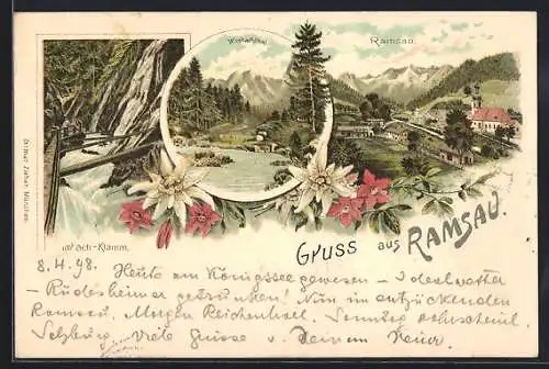 Lithographie Ramsau / Berchtesgaden, Wimbach-Klamm, Wimbachthal, Ortsansicht