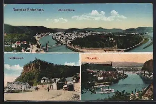 AK Tetschen-Bodenbach, Elbepanorama, Schäferwand, Elbepartie