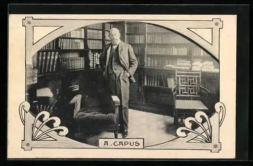 AK A. Capus, Schriftsteller in Bibliothek