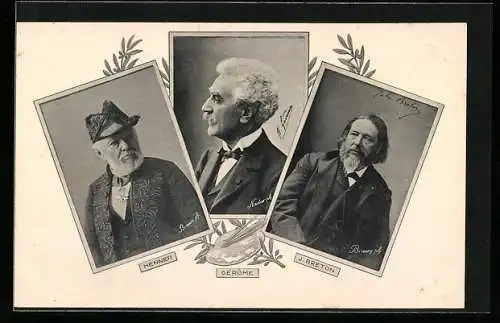 AK Henner, Gérôme, J. Breton, Portraits der Maler