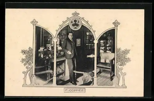 AK F. Coppée in seiner Bibliothek, Passepartout