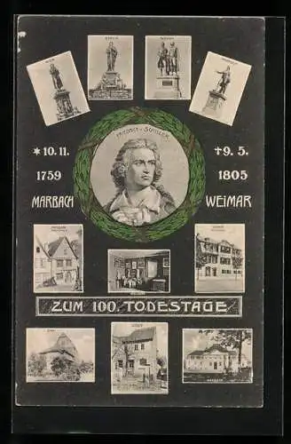 AK Marbach / Neckar, Friedrich Schiller, Ehrung zum 100. Todestag, Portrait & Wirkungsstätten