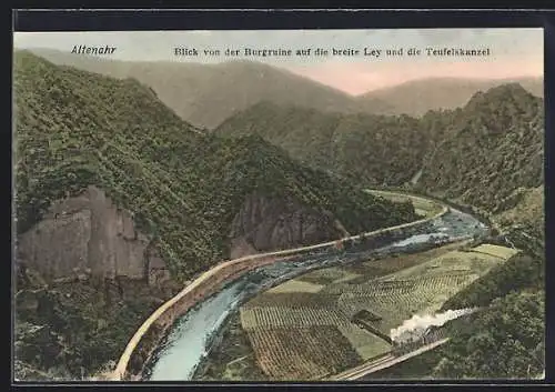 AK Altenahr, Blick von der Burgruine auf die breite Ley und die Teufelskanzel