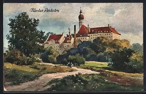 Künstler-AK Andechs, Blick zum Kloster