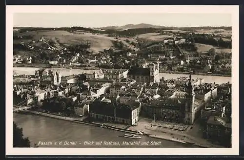 AK Passau a. d. Donau, Blick auf Rathaus, Mariahilf und Stadt