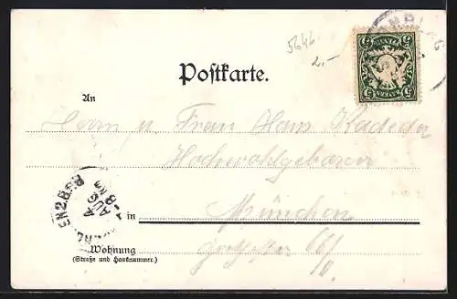 AK Starnberg, Zeichnung der Stadt als Panoramabild