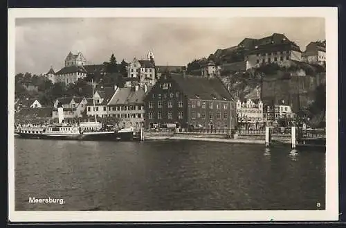 AK Meersburg, Bodenseepartie mit Passagierdampfer Friedrichshafen