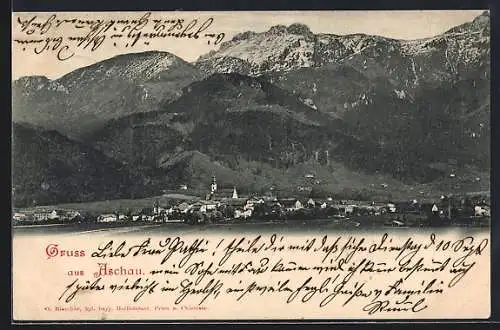 AK Aschau / Chiemgau, Teilansicht mit Kirche