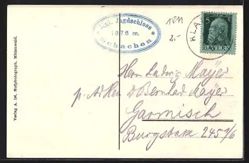 AK Schachen, Gasthaus Königliches Jagdschloss mit Schachenplatte