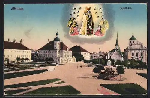 AK Altötting, Kapellplatz mit Brunnen und Gnadenbild