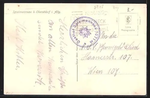 AK Oberstdorf i. Allg., Gasthof Spielmannsau
