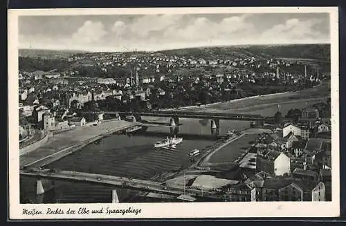 AK Meissen, Teilansicht rechts der Elbe und Spaargebirge