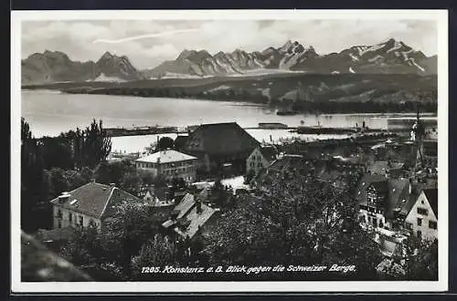 AK Konstanz a. B., Ortspartie mit Blick gegen die Schweizer Berge