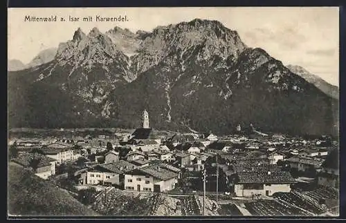 AK Mittenwald a. Isar, Teilansicht mit Karwendel