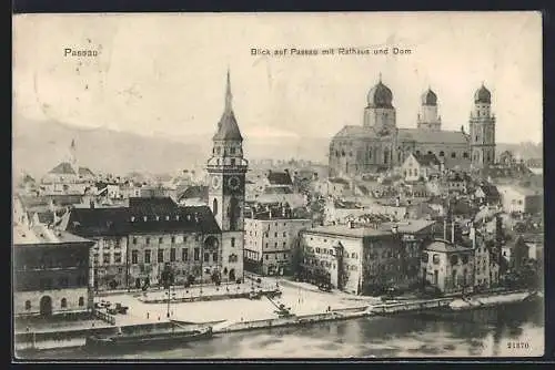 AK Passau, Blick auf den Ort mit Rathaus und Dom