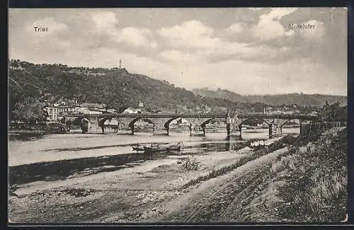 AK Trier, Moselufer mit Viadukt