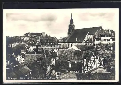 AK Tübingen, Stiftskirche und Schloss aus der Vogelschau