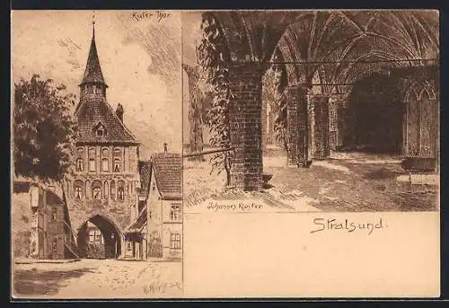 Künstler-AK Stralsund, Küter Thor und Johannes Kloster