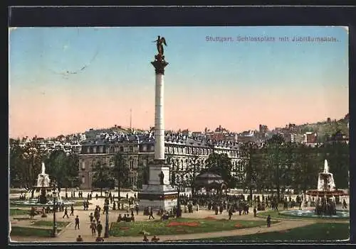AK Stuttgart, Schlossplatz mit Jubiläumsäule