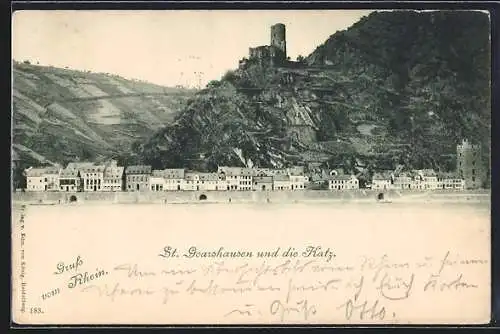 AK St. Goarshausen, Panorama mit Burg Katz