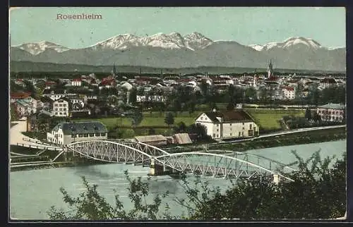 AK Rosenheim / Bayern, Panorama mit Stahlbrücke