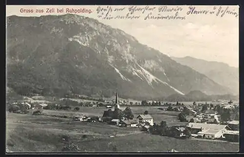 AK Zell / Ruhpolding, Gesamtansicht mit Gebirgswand