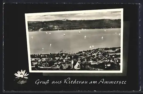 AK Riederau /Ammersee, Ortsansicht gegen Ostufer mit Kloster Andechs