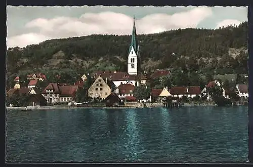 AK Sipplingen am Bodensee, Panorama mit Kirche vom Wasser aus