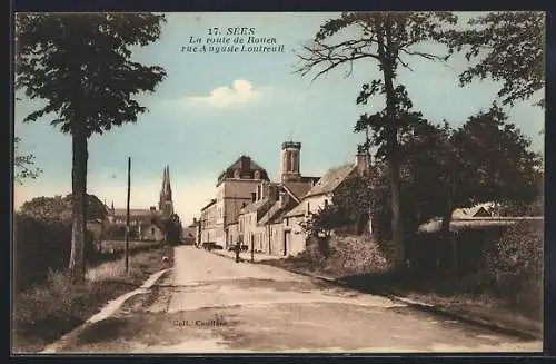 AK Sées, La route de Rouen rue Auguste Loutreuil